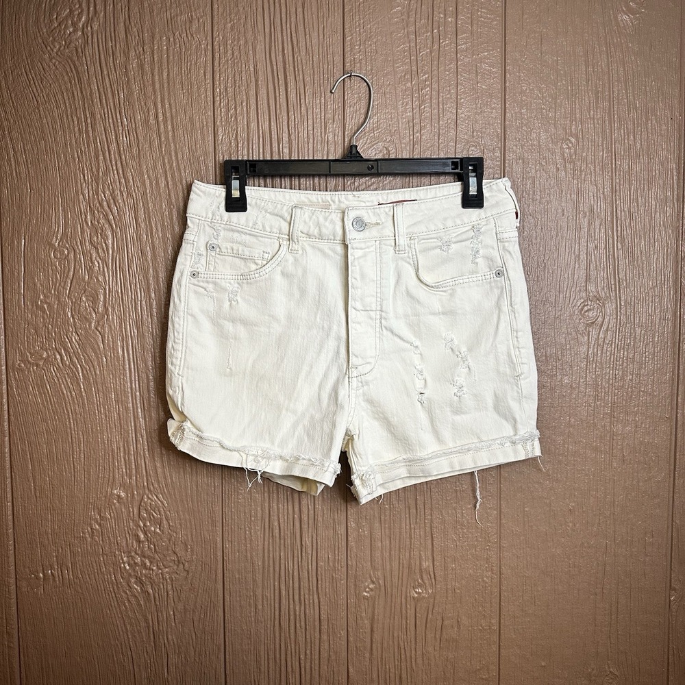 Anthropologie Pilcro Rolled Hem Distressed Denim‎ Shorts Ivory Size 28 High Rise